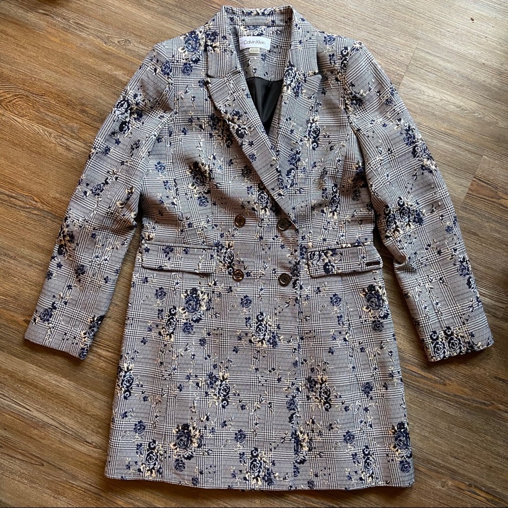 Calvin Klein Floral-Printed Plaid Jacket - Picture 3 of 15